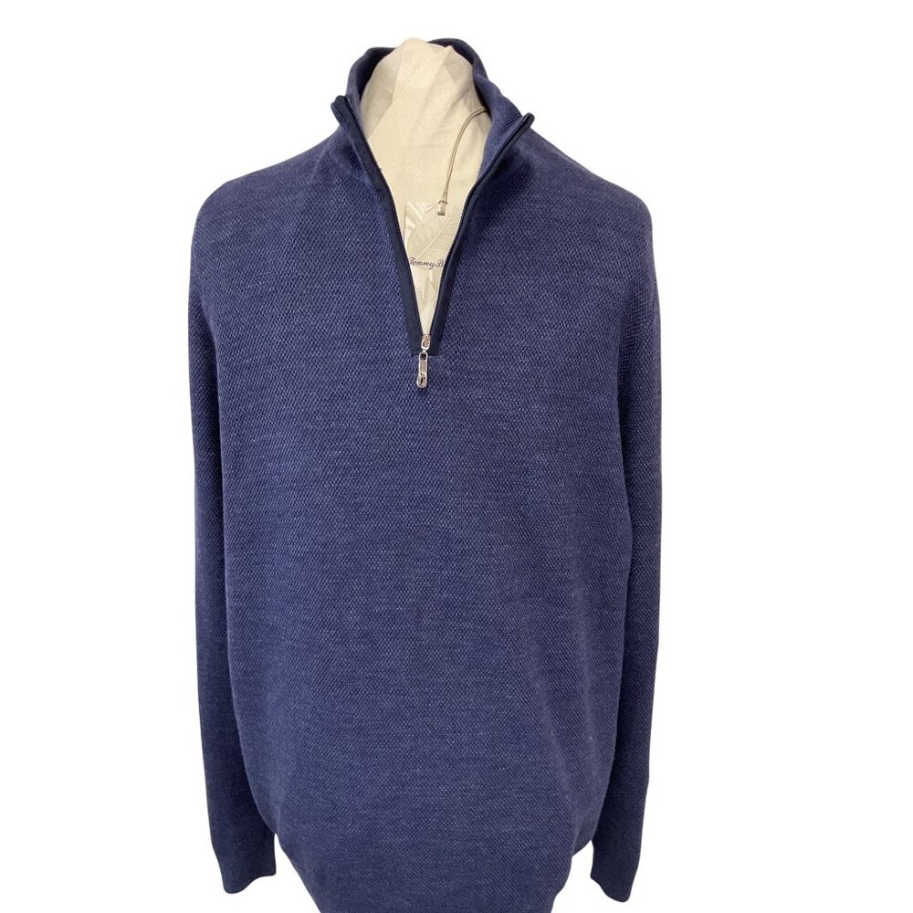 Tommy Bahama Mens Navy 1/2 Zip Pullover Size XL 100% Cotton Lightweight Sweater